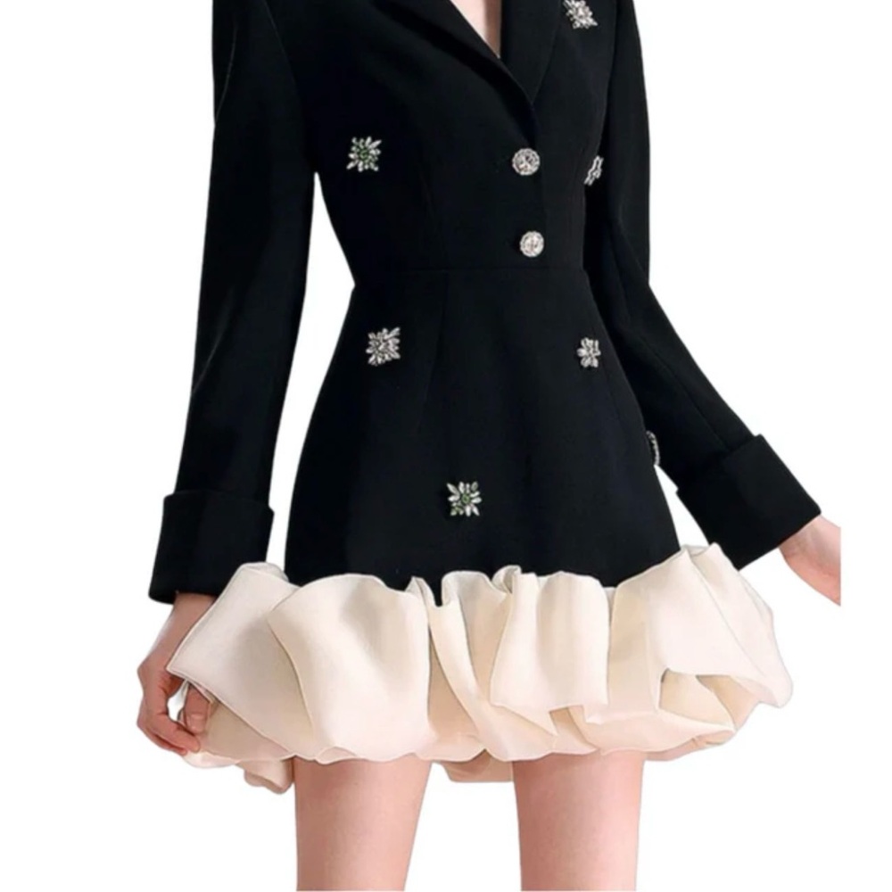 Elegant Black and Blush Long Sleeve Dress
